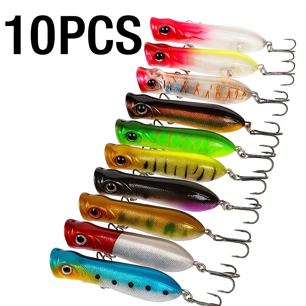10-Piece Topwater Popper Fishing Lures – Floating Crankbait Hard Bait Tackle Set | eBay - Image 3