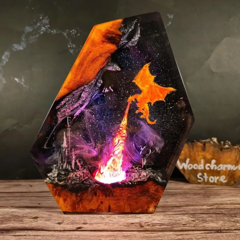 Dragon Castle Volcano Resin Lamp Night Light Plug In Home Decor Gift Creative Birthday Present LED Desk Lamp Waterproof - AliExpress 15 - Image 2