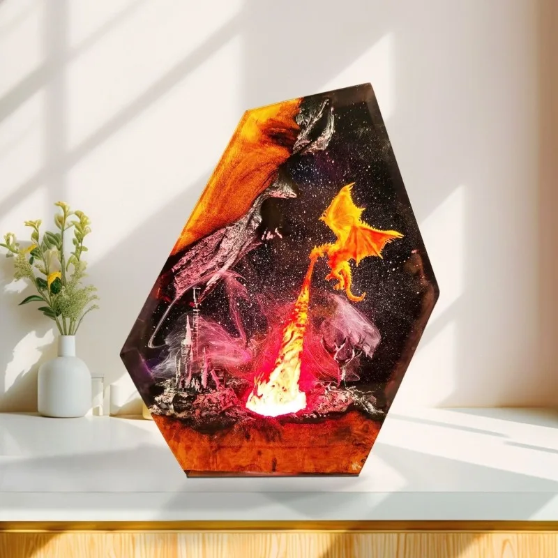 Dragon Castle Volcano Resin Lamp Night Light Plug In Home Decor Gift Creative Birthday Present LED Desk Lamp Waterproof - AliExpress 15